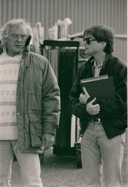 David Hemmings and Allan Glaser on set of DARK HORSE.