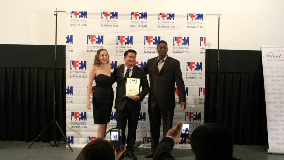 Lead Actress Samantha Glovin, Director Rodney Reyes and Co-Writer/Producer Steven Williams winning the award for 