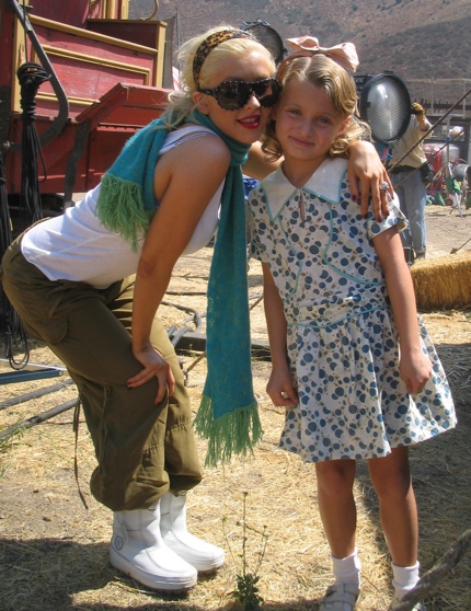 Laci and Christina Aguilera on the set of 