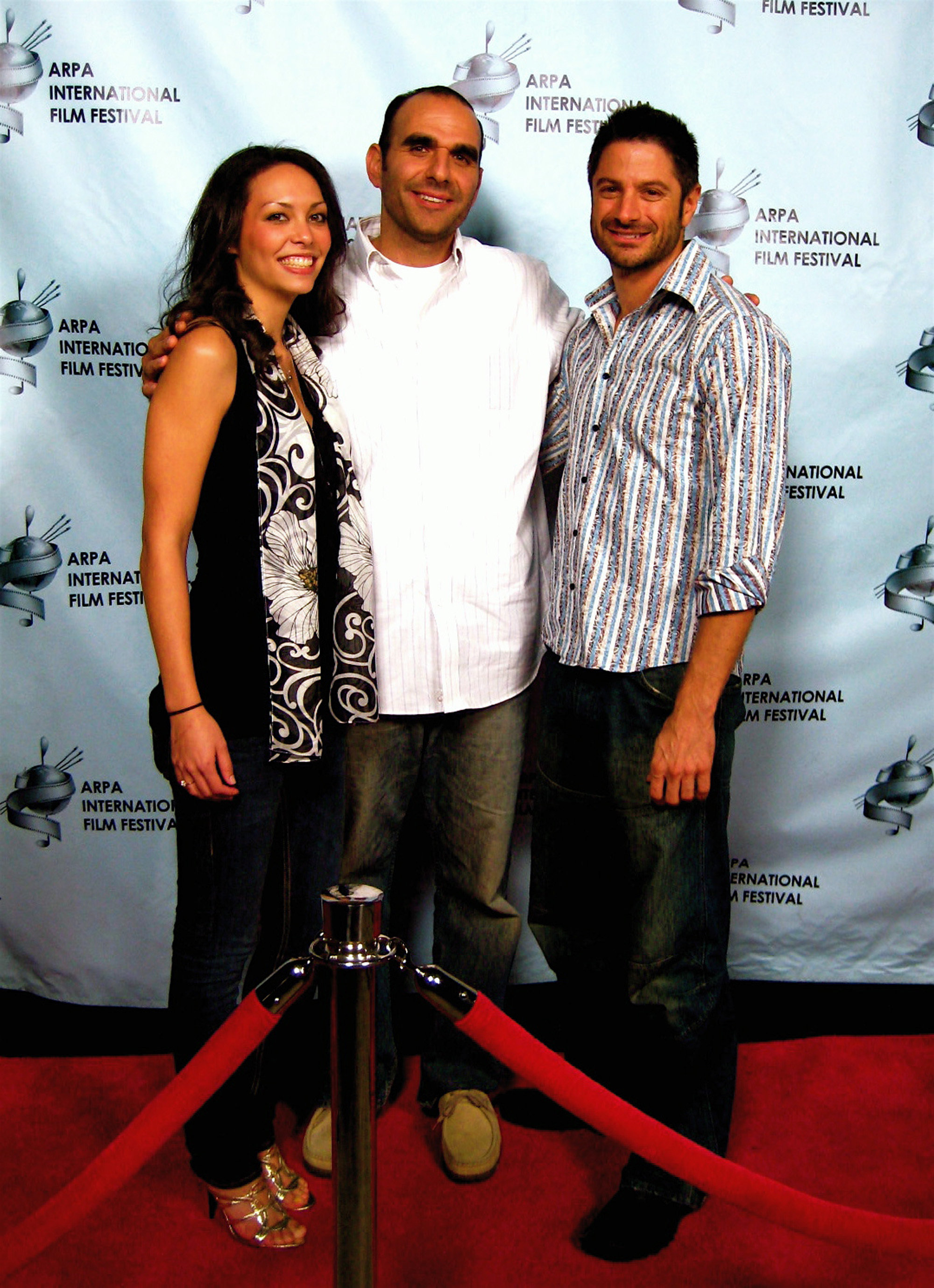 Danielle Louie with Christopher J. Boghosian (center), and Derek Meeker at the ARPA International Film Festival premier of FADE TO RED (2008), Hollywood, California.