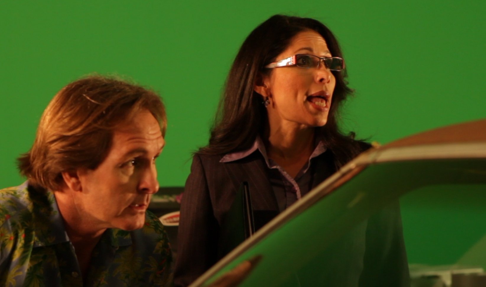 Production still: Michael Dean and Susanna Velasquez on the set of 