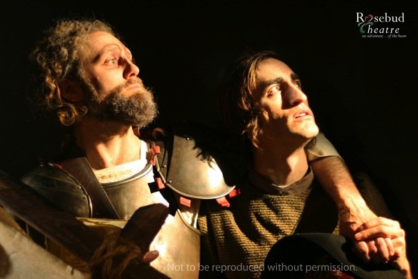 Giovanni Mocibob as Sancho Panza and David Snider as Don Quixote in Man of LaMancha the musical with a book by Dale Wasserman, lyrics by Joe Darion and music by Mitch Leigh at Rosebud Theatre.
