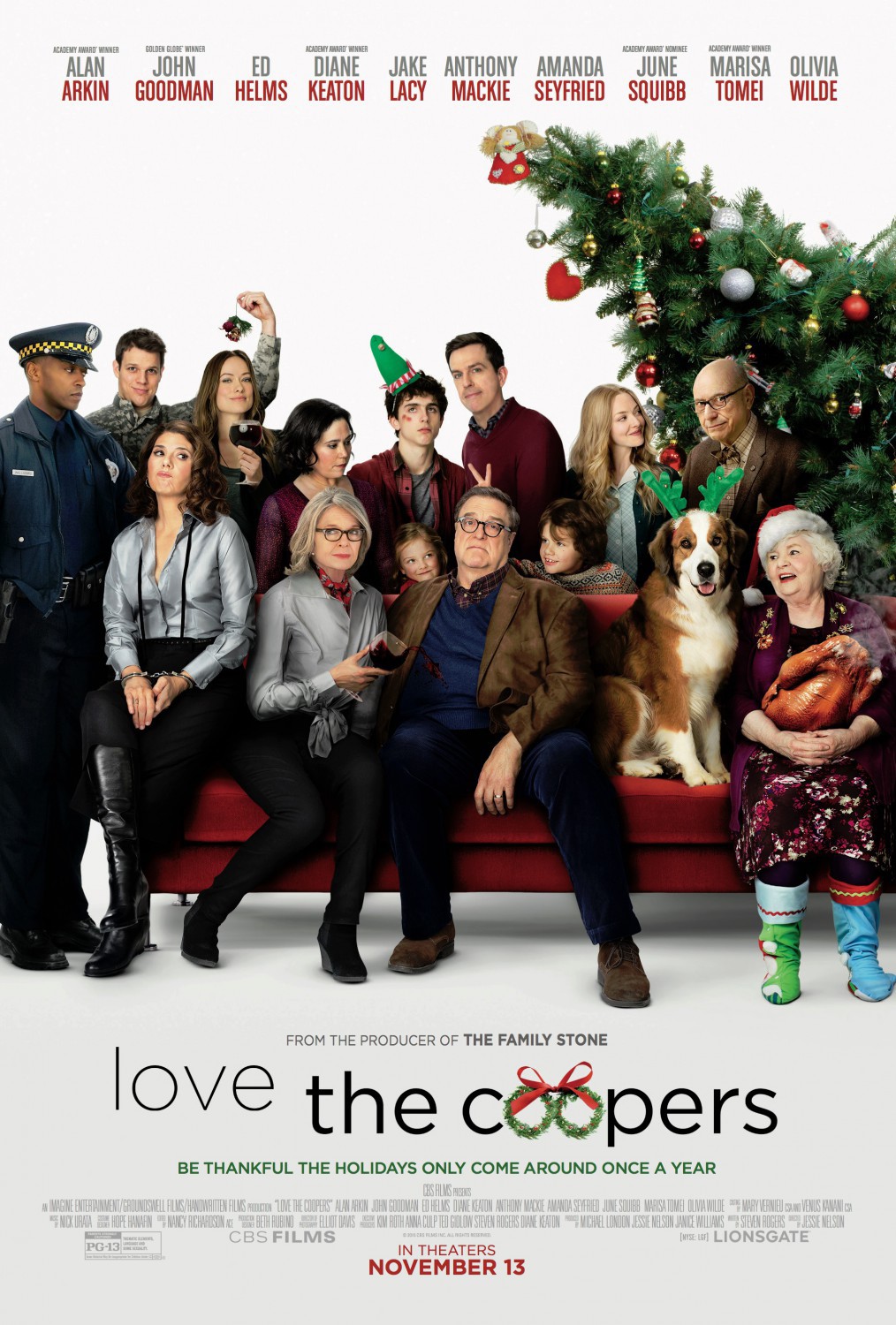 Alan Arkin, John Goodman, Diane Keaton, Alex Borstein, June Squibb, Amanda Seyfried, Ed Helms, Olivia Wilde, Timothée Chalamet, Jake Lacy, Maxwell Simkins and Blake Baumgartner in Love the Coopers (2015)