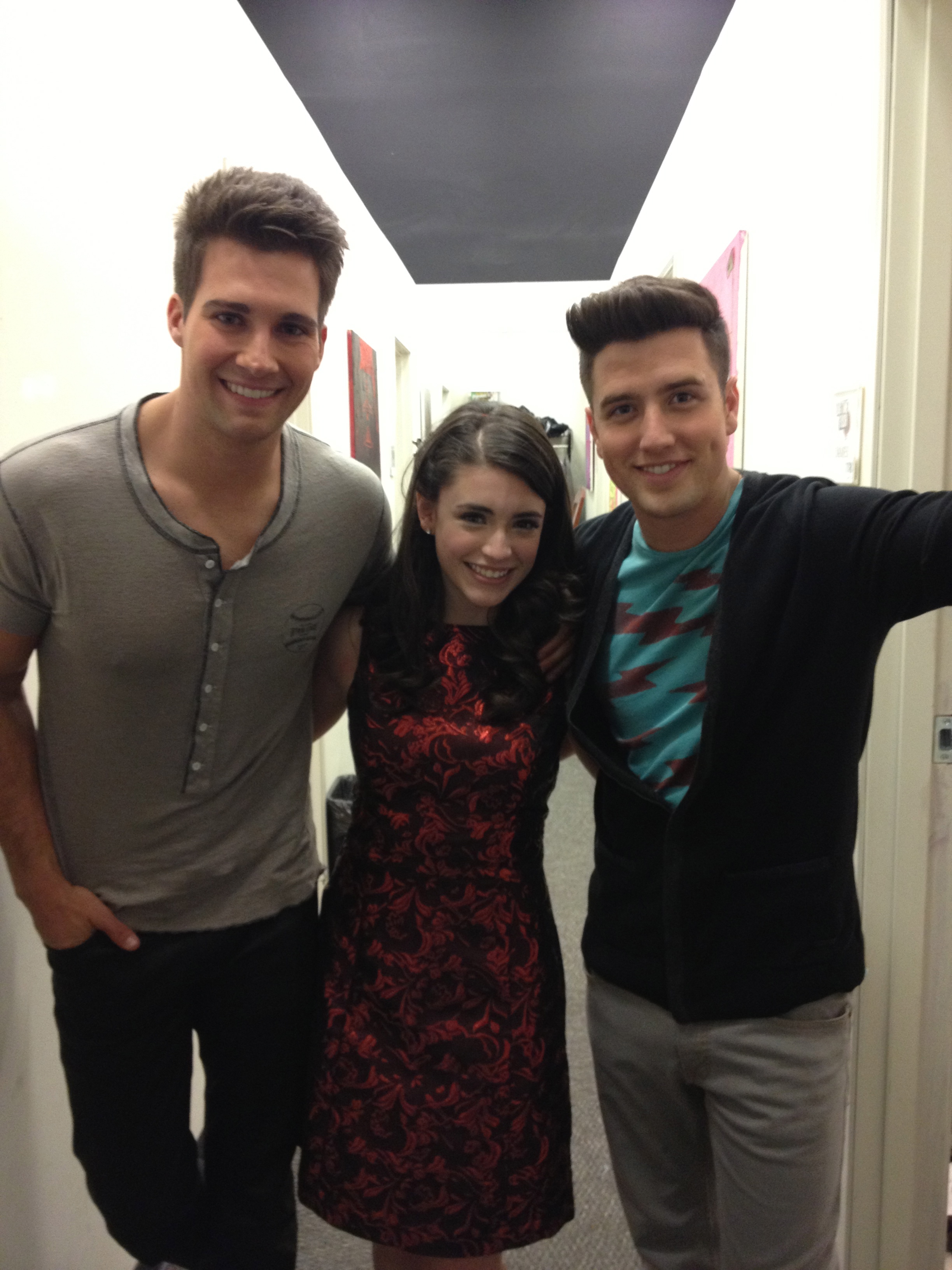 James Maslow, Daniela Bobadilla and Logan Henderson on the set of Nickelodeon's BIG TIME RUSH