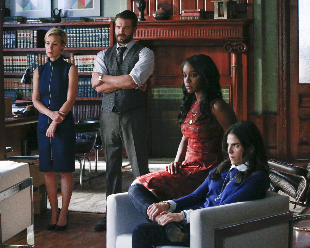 Still of Karla Souza, Charlie Weber, Liza Weil and Aja Naomi King in How to Get Away with Murder (2014)