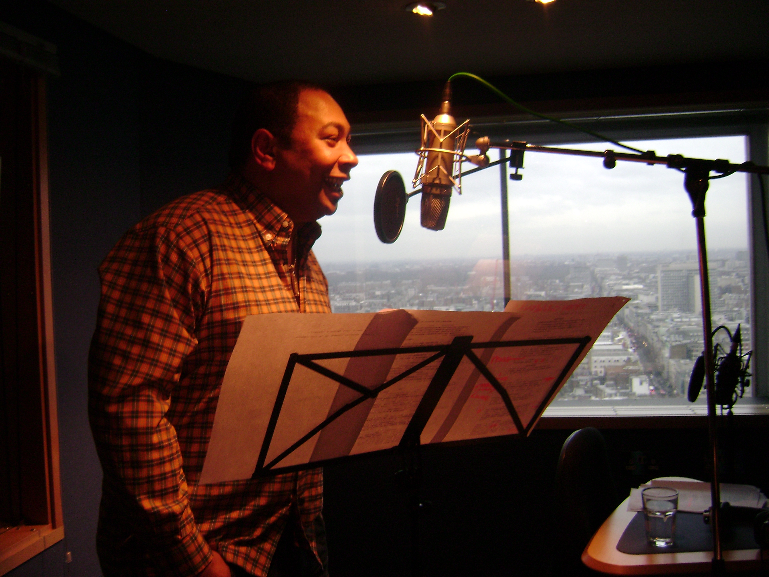 Robby Haynes at Alchemy Sound Studios London, recording animation voice-over