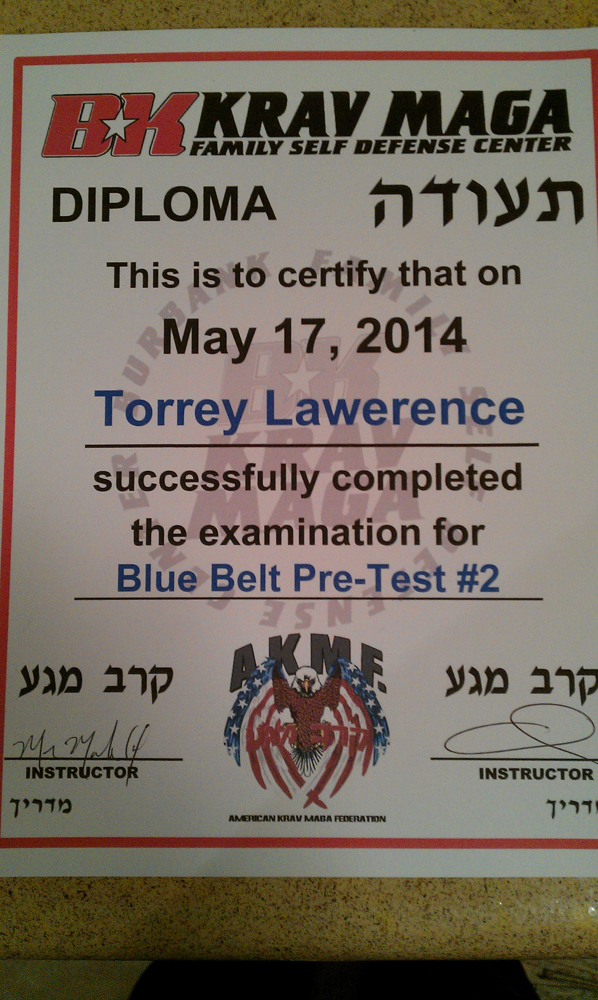 Torrey Lawrence Blue Belt Pre Test #2 Certification