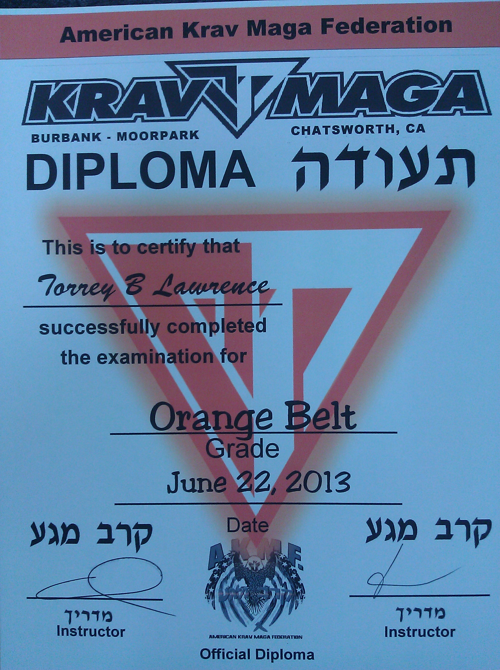 Orange Belt cert in Krav Maga