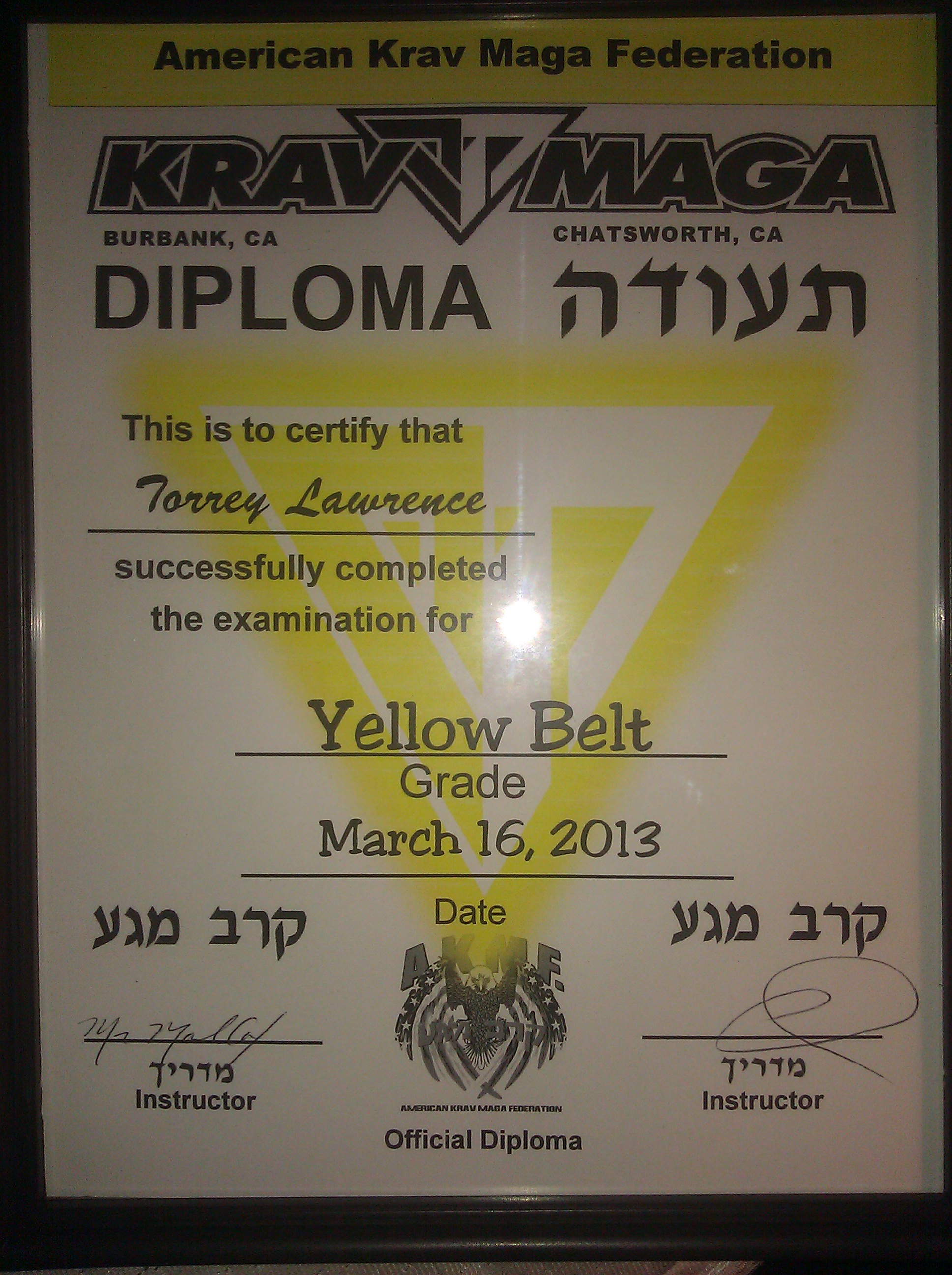 Yellow Belt cert in Krav Maga