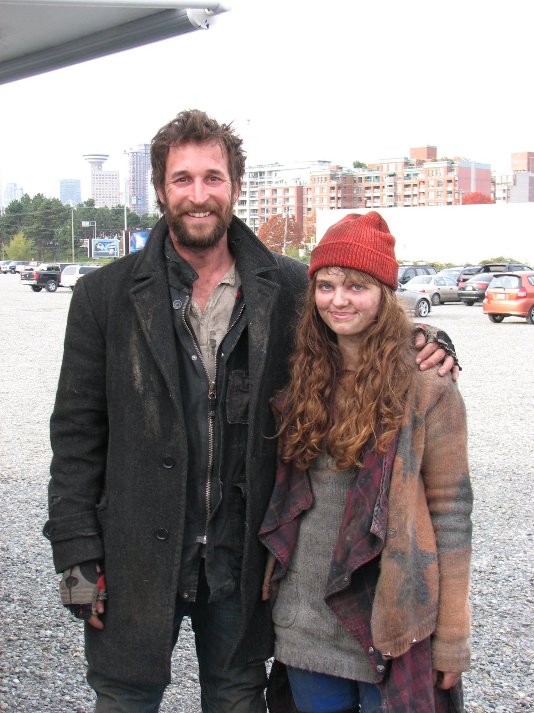 Laine MacNeil and Noah Wyle on the set of Falling Skies, Season Two