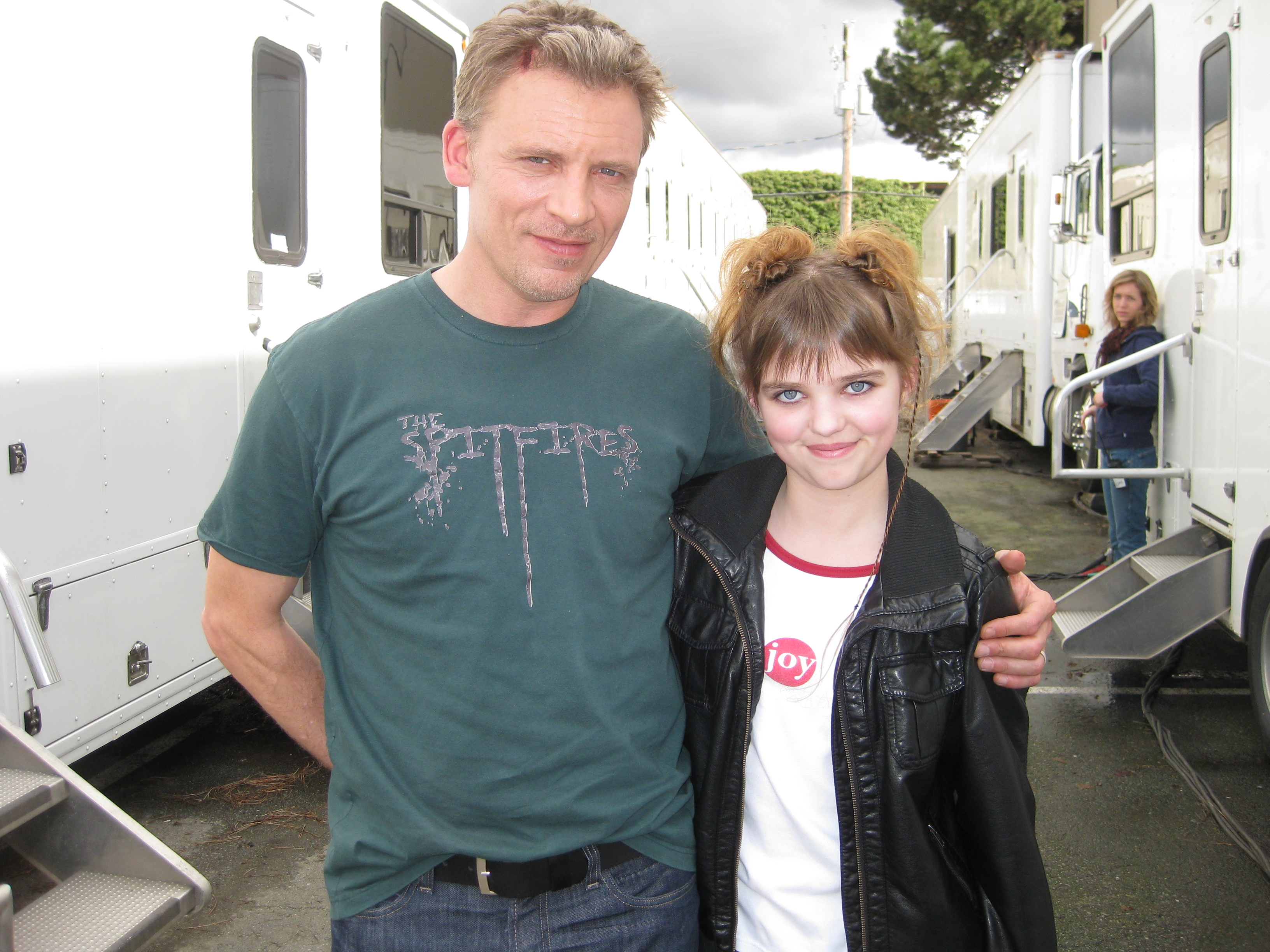 Laine and Callum Keith Rennie on the set of Shattered 