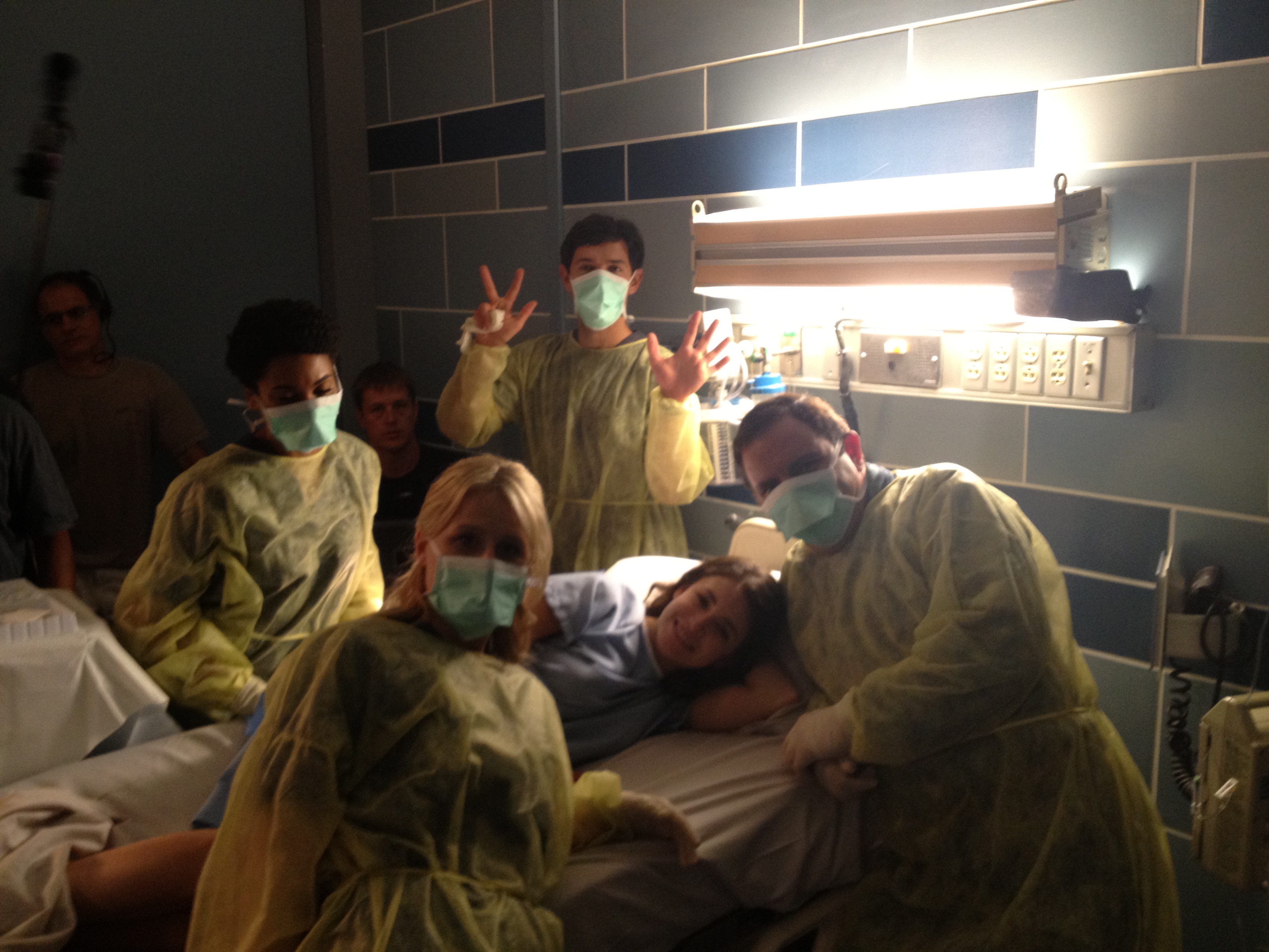 Kelly Mccreary, Mammie Gummer, Michael Rady and Daniela Bobadilla on the set of CW's Emily Owen's M.D.