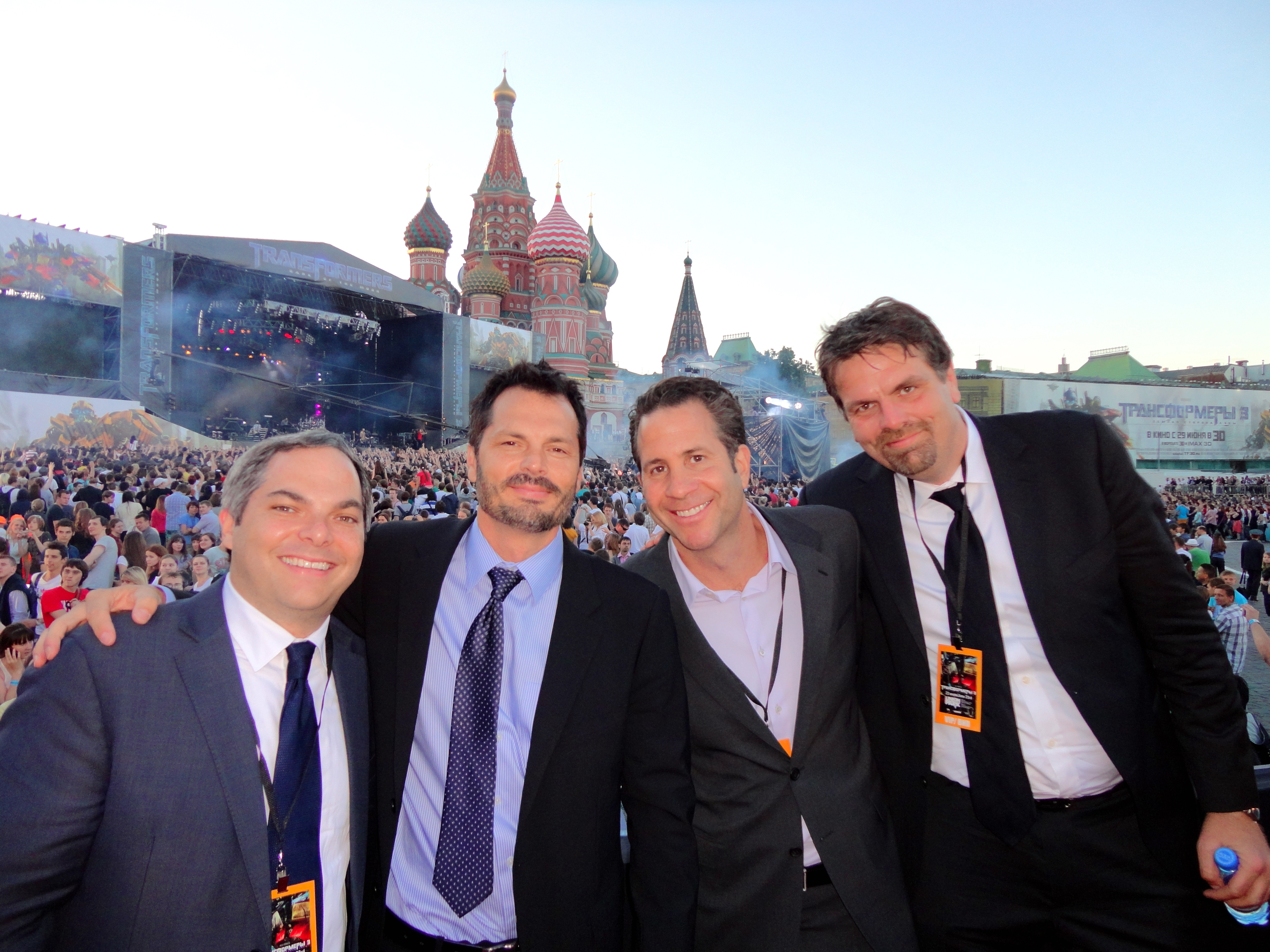 Adam Goodman, Michael Kase, Robert Offer, Marc Evans. Transformers: DOTM/LINKIN PARK, Red Square, Moscow Russia 2011