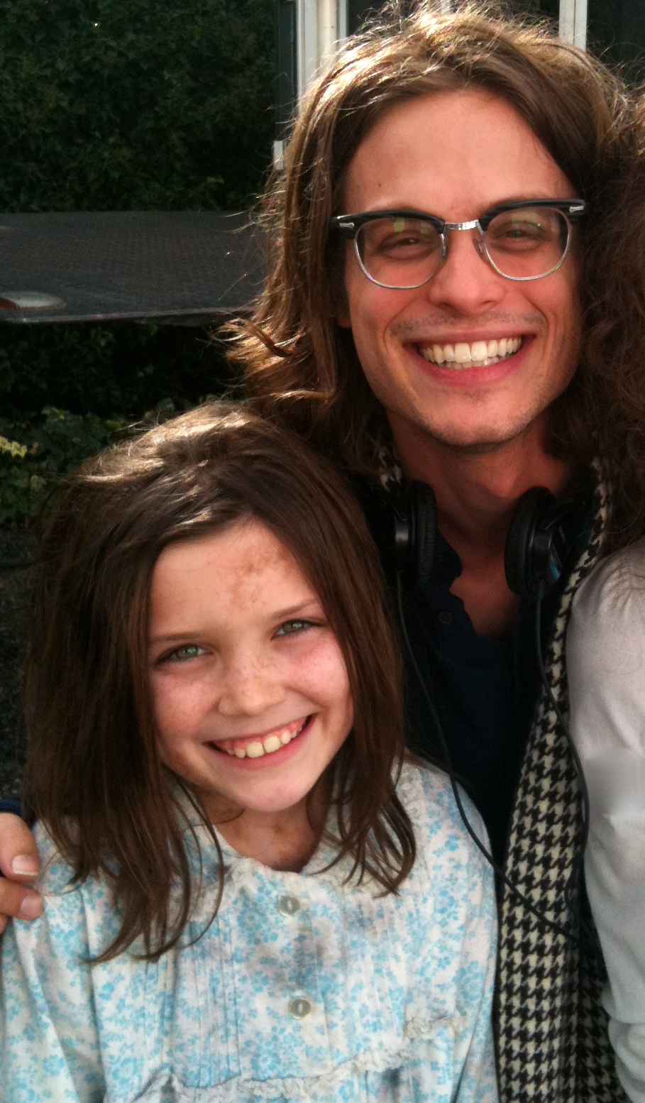 Cameron Protzman with Director/Actor Matthew Gray Gubler on the set of Criminal Minds 5.16 Mosley Lane.