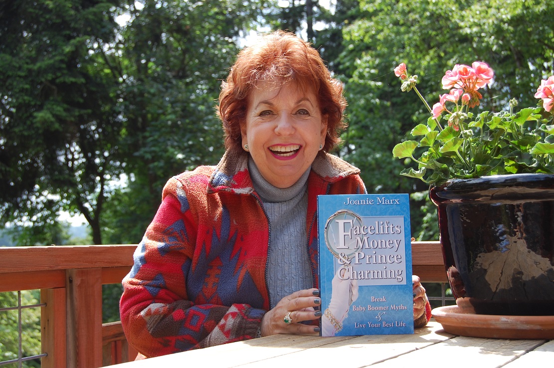 Joanie Marx holding her #1 Amazon best-selling book, 