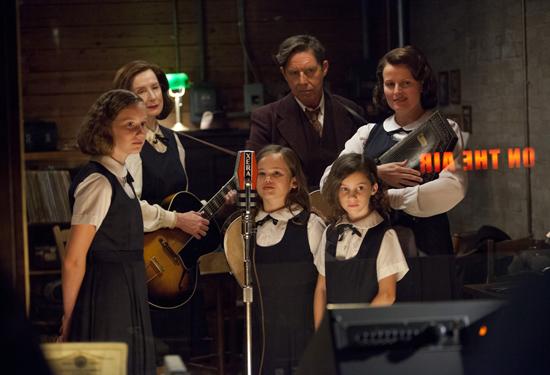 Lifetime Movie, Ring of Fire with (L to R) Frances Conroy, John Doe and Michelle Kabashinski as The Original Carter Family, and the Carter Sisters portrayed by (front) Emma Peasall, Mary Stewart Sullivan and Julia Peasall.