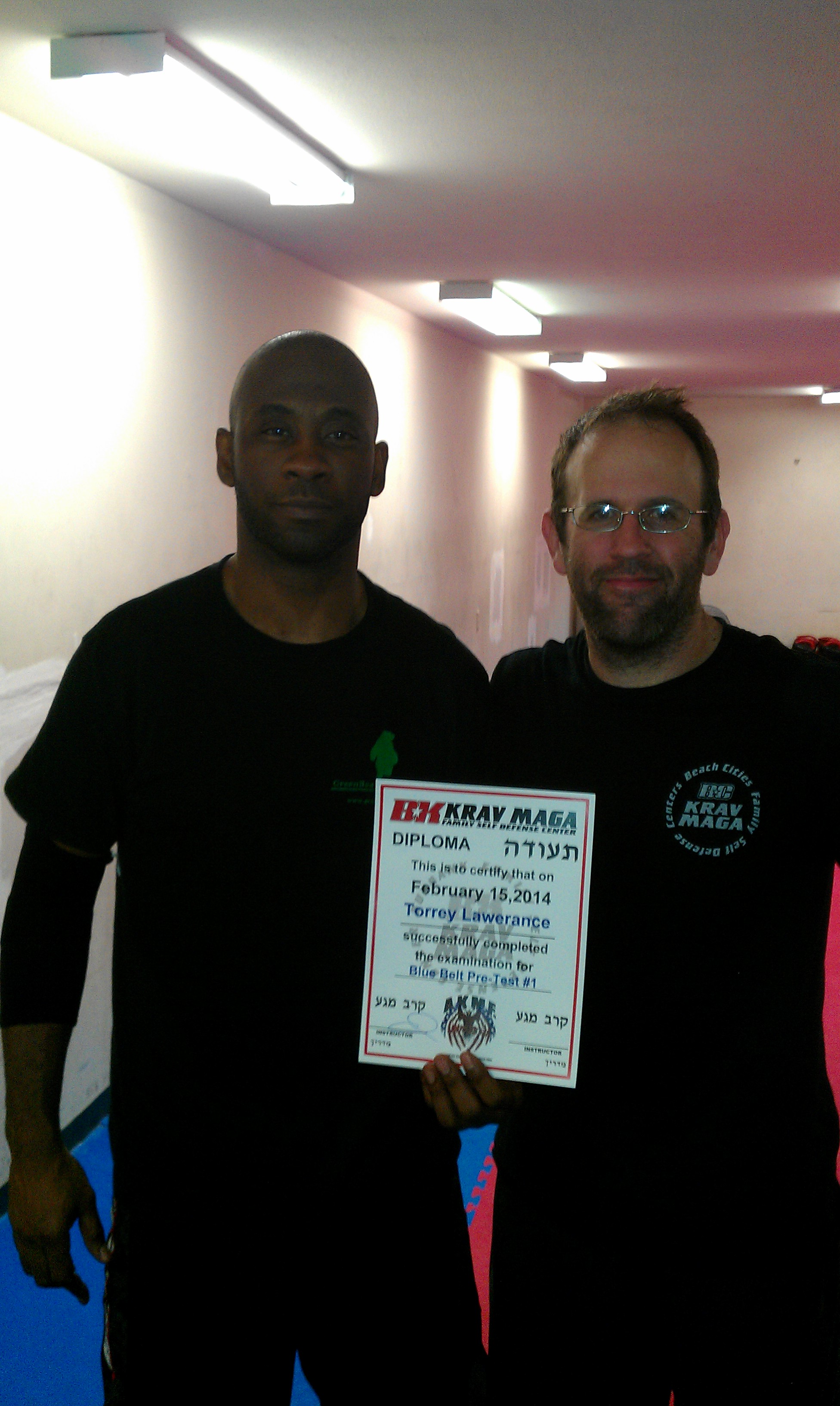 In Feb 2014 I received my certififcate for Blue Belt Pre-Test#1 in Krav Maga by my instructor Chris Crouch.