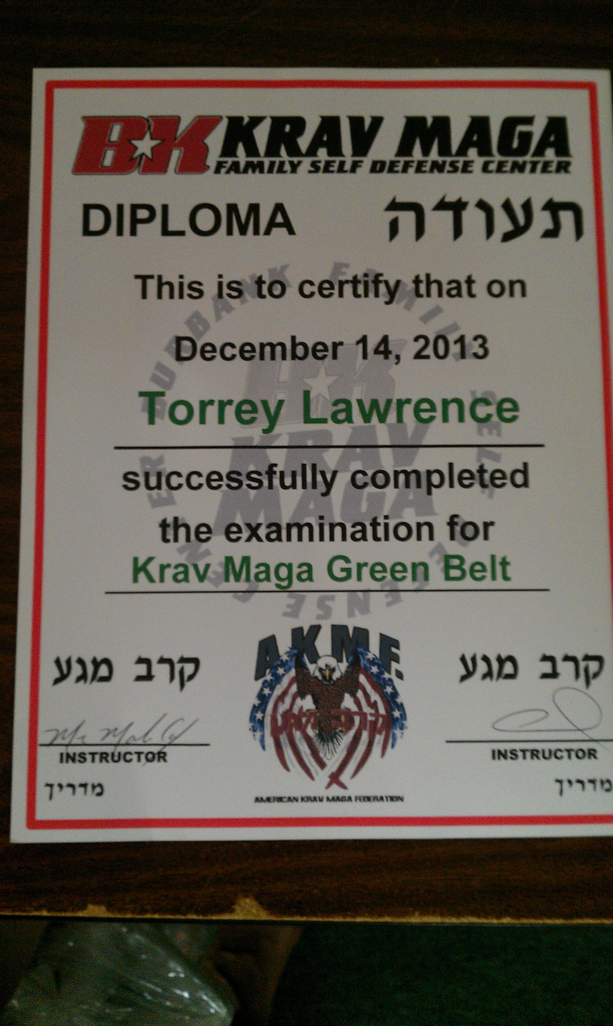 Krav Maga Green Belt Certification Dec 17th 2013