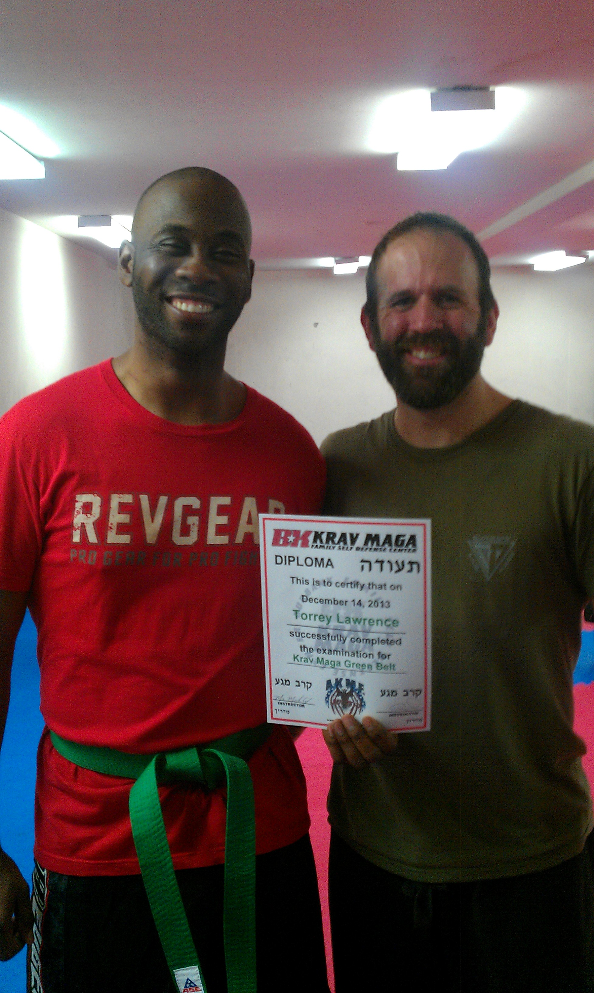 Torrey Lawrence with Master Crouch (Green Belt Dec 17th 2013)