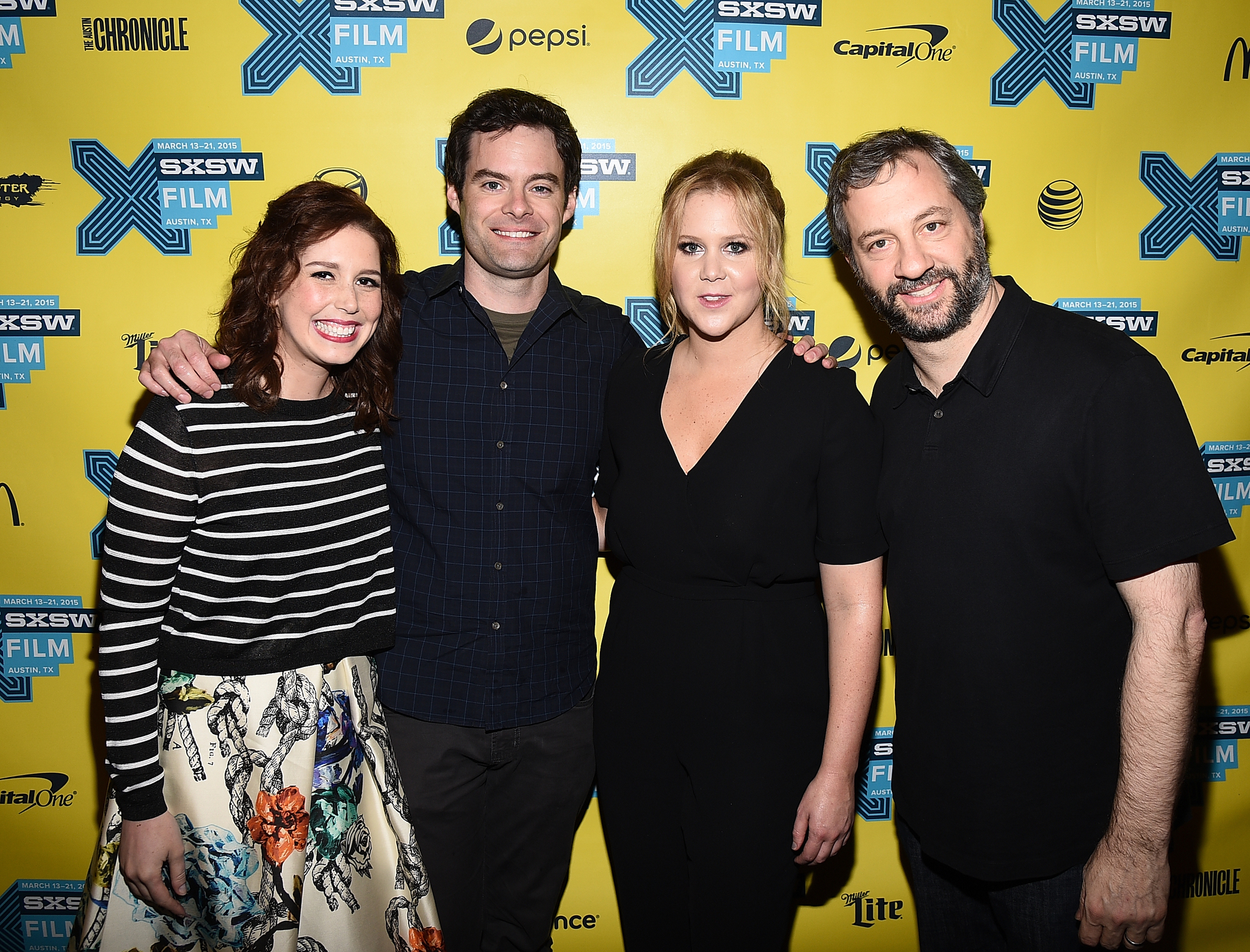 Judd Apatow, Bill Hader, Amy Schumer and Vanessa Bayer at event of Be stabdziu (2015)