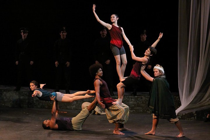 The Players including Michael Hardy, getting acrobatic for The University of Hawaii at Manoa's production of Hamlet.