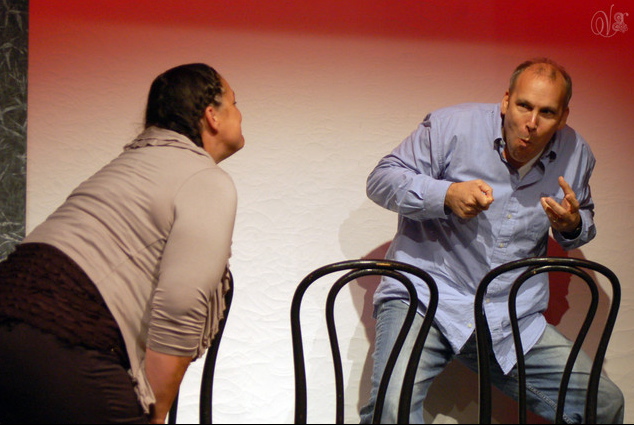 Robert Watzke onstage at The Groundlings Theatre in Los Angeles, as part of 