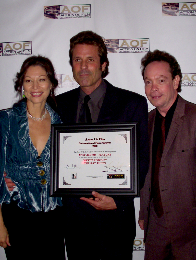 Kevin Keresey with Charmaine Cruz and Michael McGee at the AOF Film Festival where Kevin won Best Actor