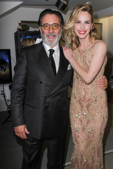 Andy Garcia and Eglantina Zingg pose backstage at the Latin Songwriters Hall of Fame Gala at New World Center on April 23, 2013 in Miami Beach, Florida.