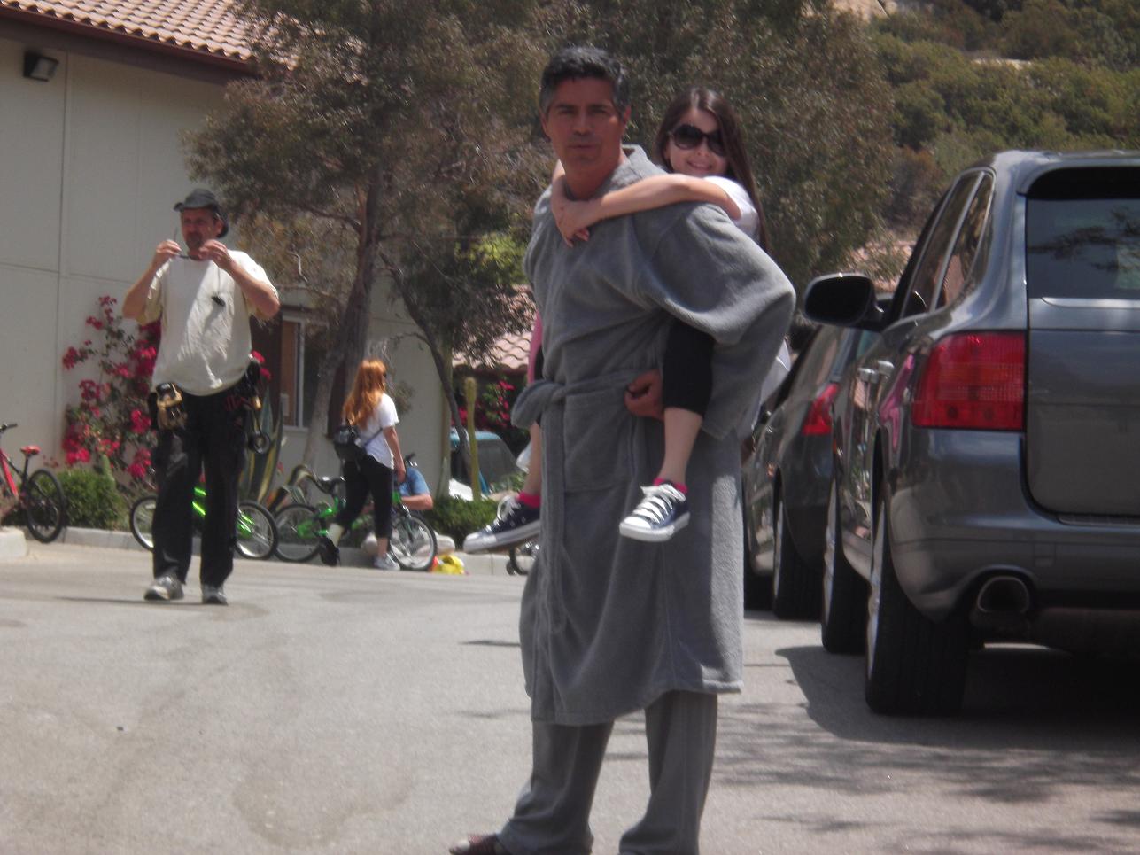 Esai Morales carrying Nikki to Breakfast on set of Lifetime 2011