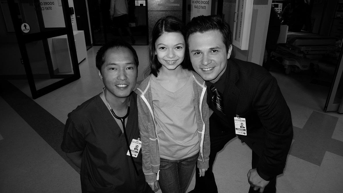 Nikki with Ken Leung and Freddy Rodriguez on set of The Night Shift 2013