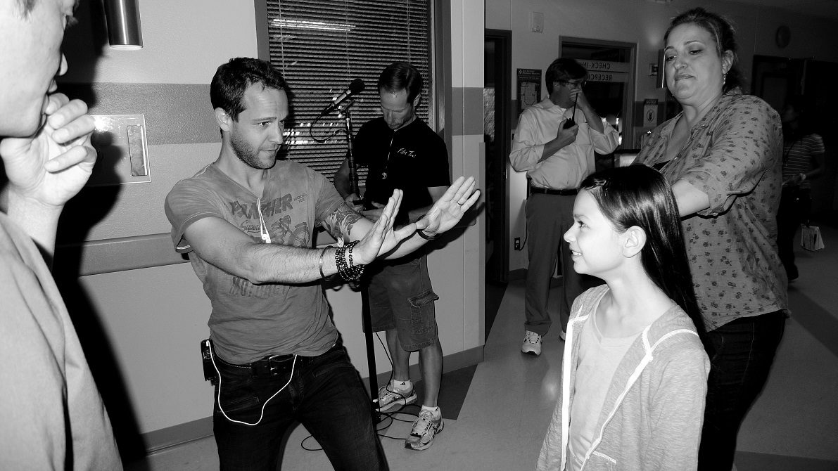 Nikki with Director Sandford Bookstaver on set of The Night Shift 2013