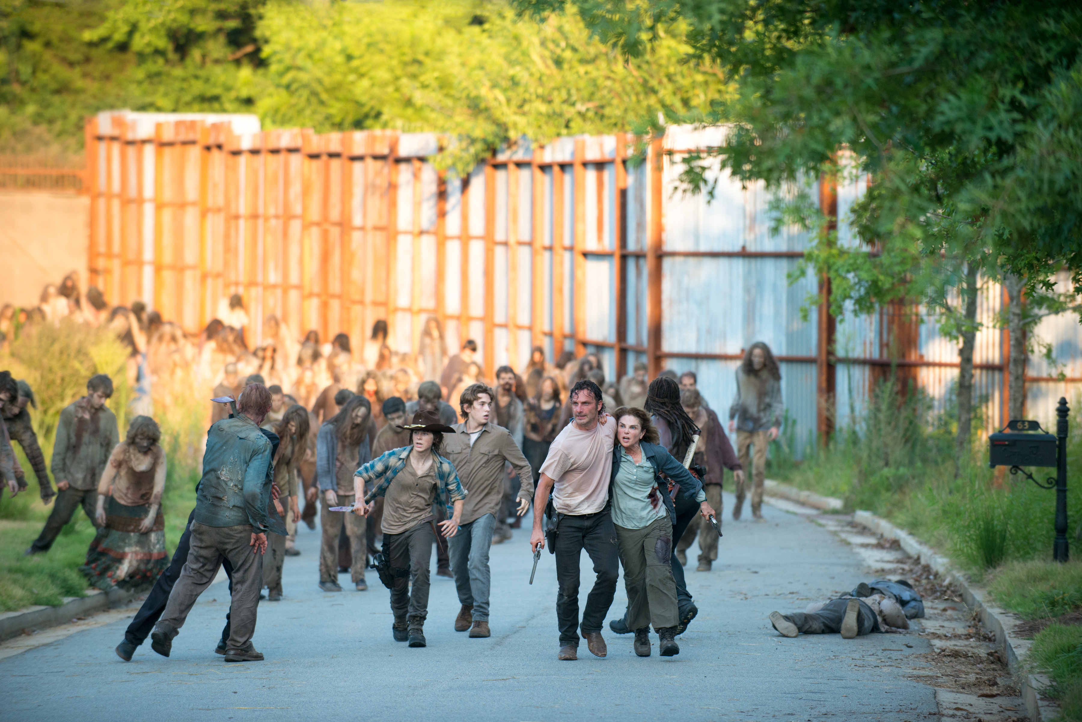 Still of Tovah Feldshuh, Seth Gilliam, Andrew Lincoln, Chandler Riggs and Austin Abrams in Vaiksciojantys negyveliai (2010)