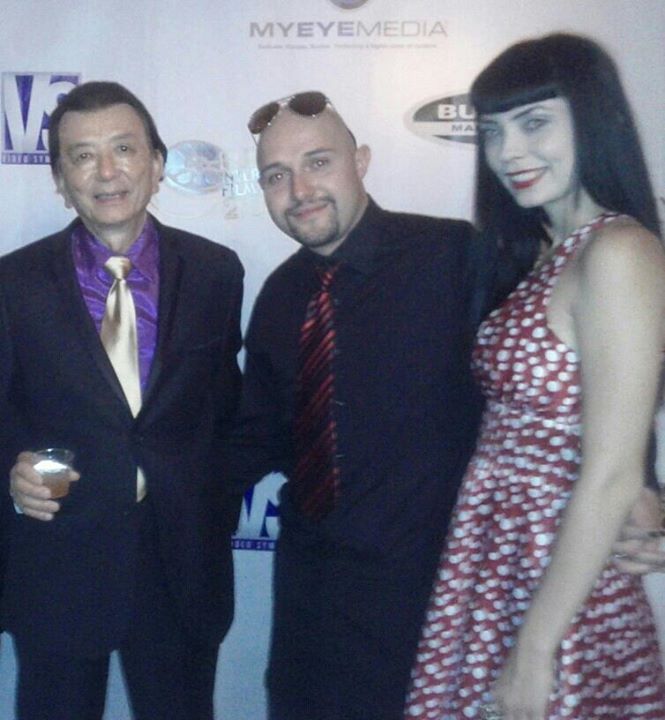 Director and actor Adam Sonnet with his wife, actress Elle Sonnet, and actor James Hong.