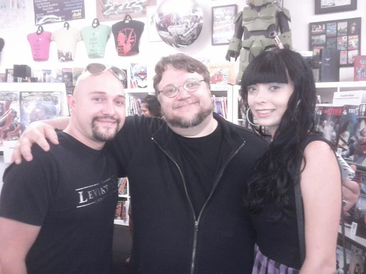 Director and actor Adam Sonnet with his wife, actress Elle Sonnet, and director Guillermo del Toro.
