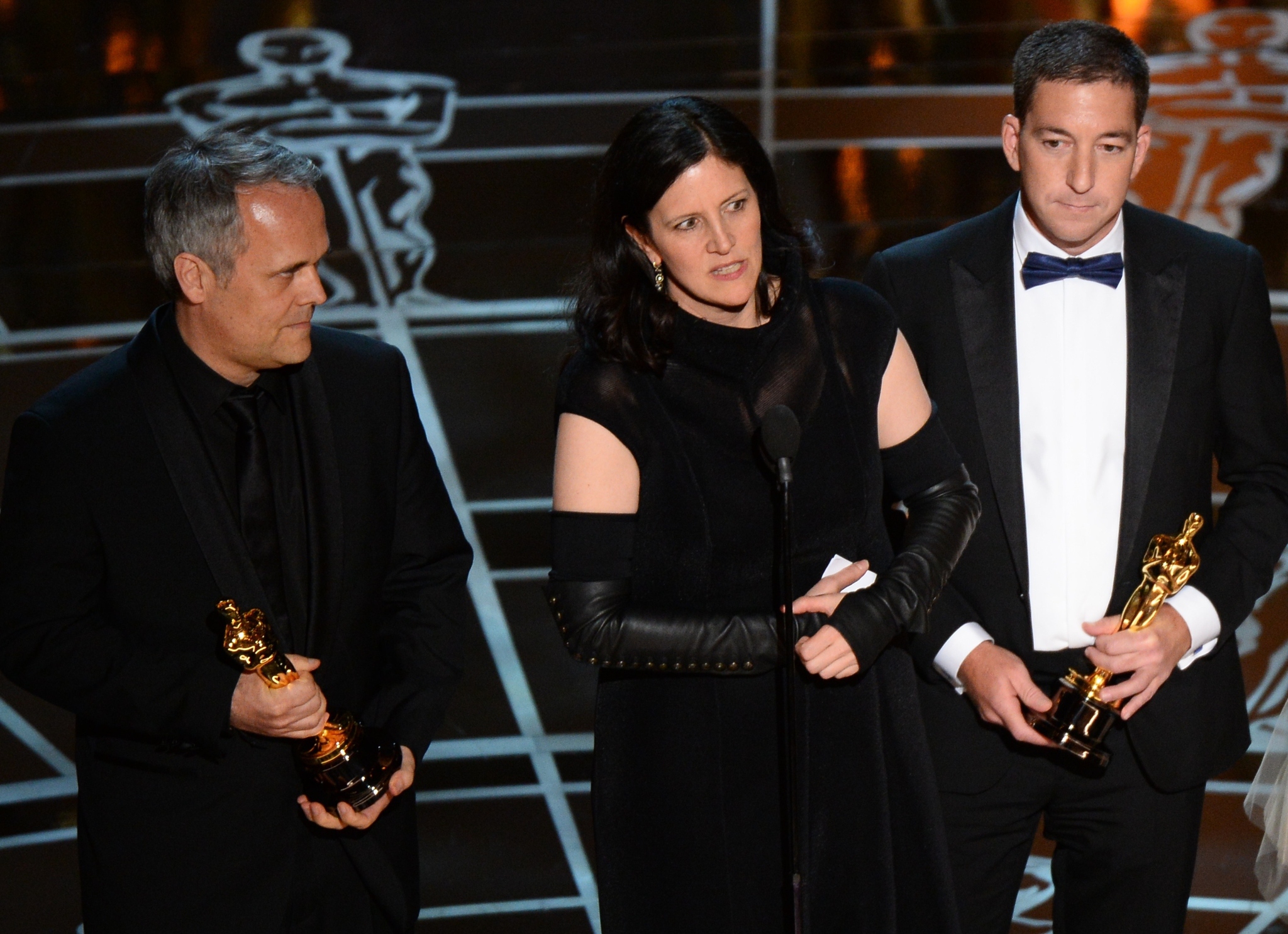 Laura Poitras, Dirk Wilutzky and Glenn Greenwald at event of The Oscars (2015)