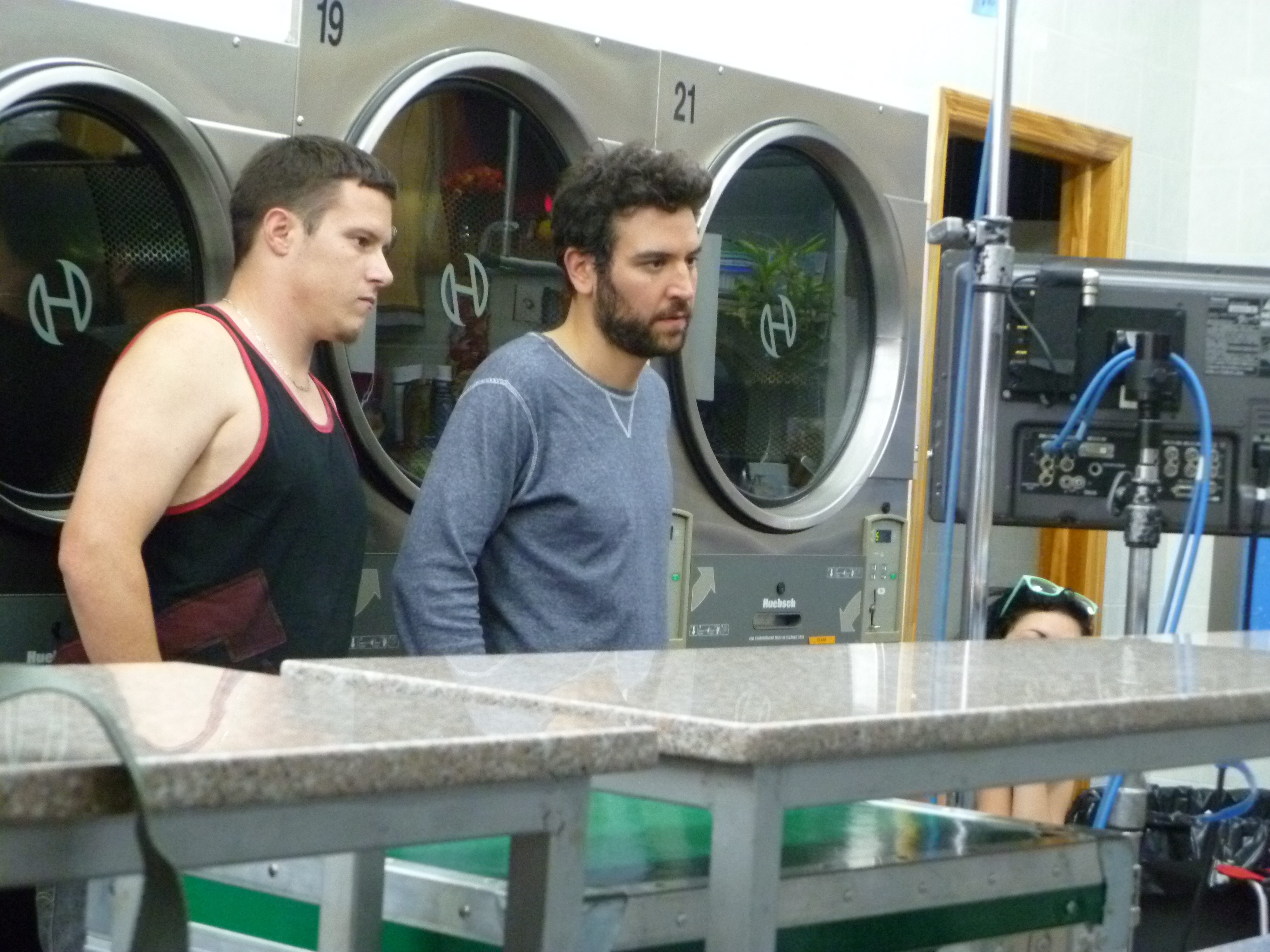 Actor Travis A McAfee & Director Josh Radnor on set during filming of Liberal Arts. (2012)