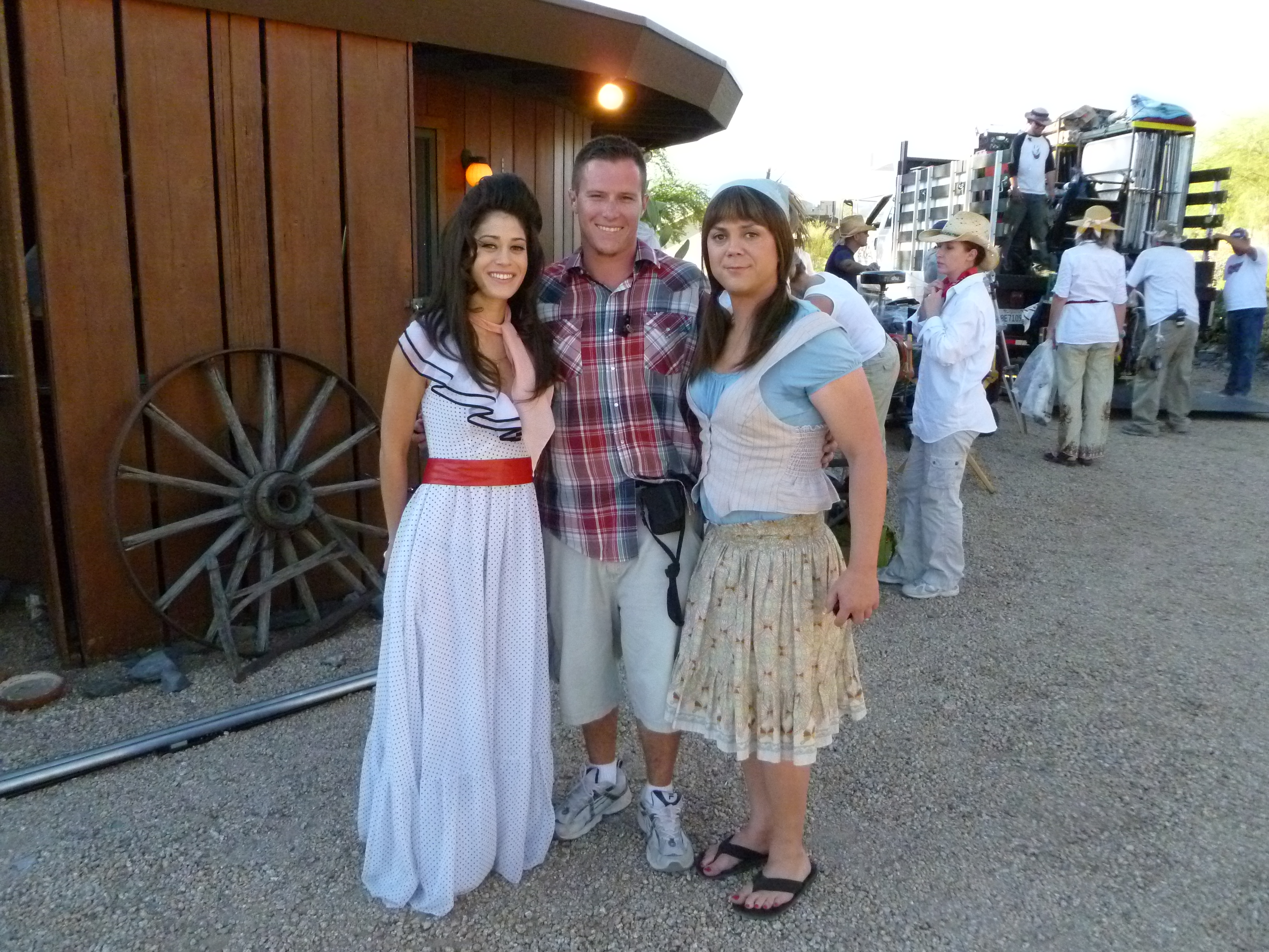 Lizzy Caplan, Travis A. McAfee, and Joe Lo Truglio during filming of Queens Of Country in Cave Creek , Arizona. (2010)