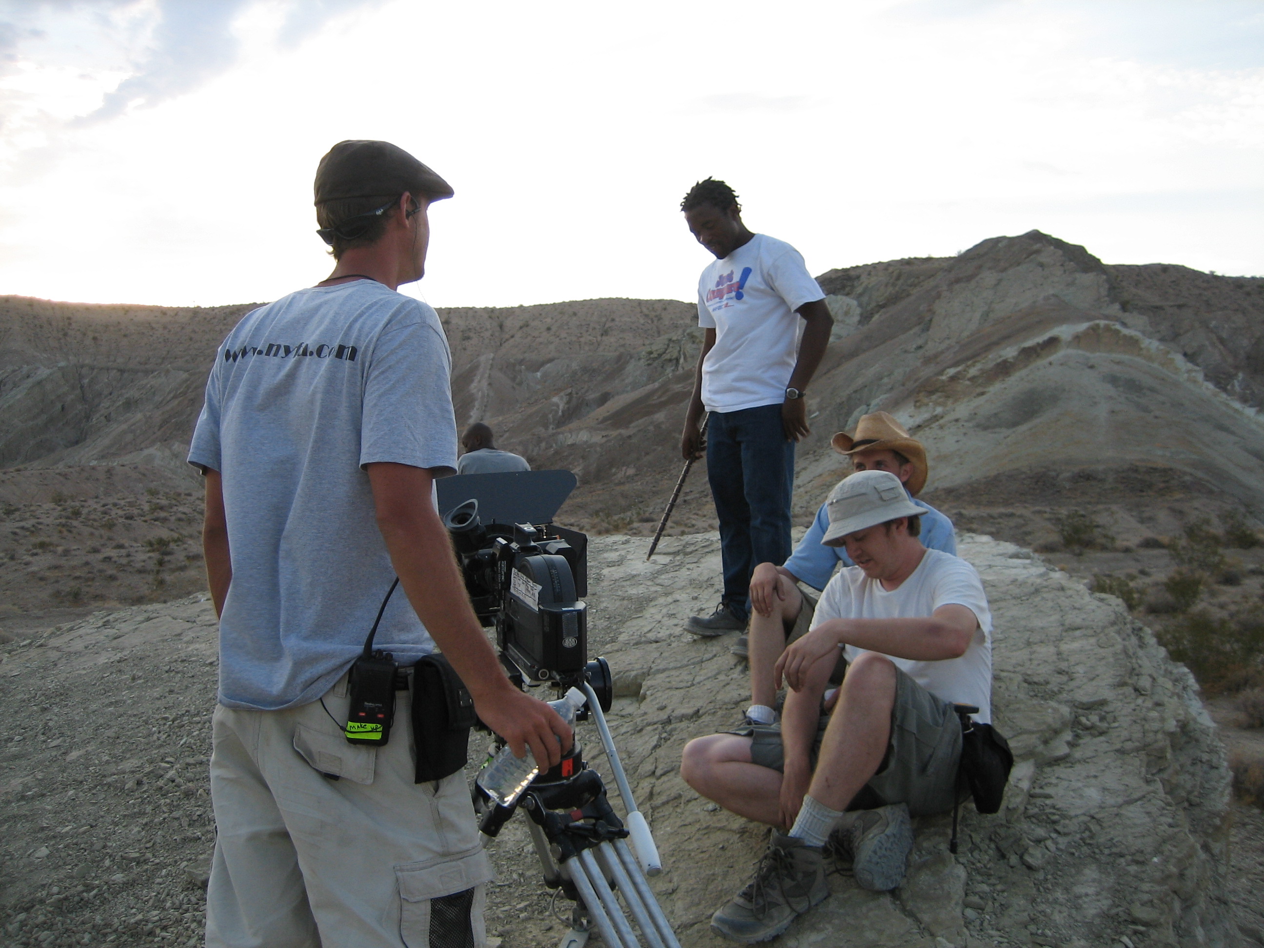 Writer/Director Dee Asaah and cameramen - Austin F. Schmidt, Dan Sharnoff and Patrick Smith wait for magic hour in the Mojave Desert, Southern California.