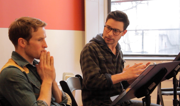 Claybourne Elder and Sean Hudock in rehearsal for 'Falmouth' (2013)