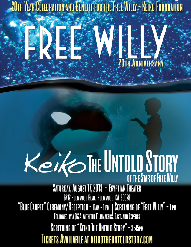 Coinciding with the 20th Anniversary of the hit film Free Willy Keiko returns to Hollywood with the World Premiere Event on August 17 2013 at the Eqyptian Theater