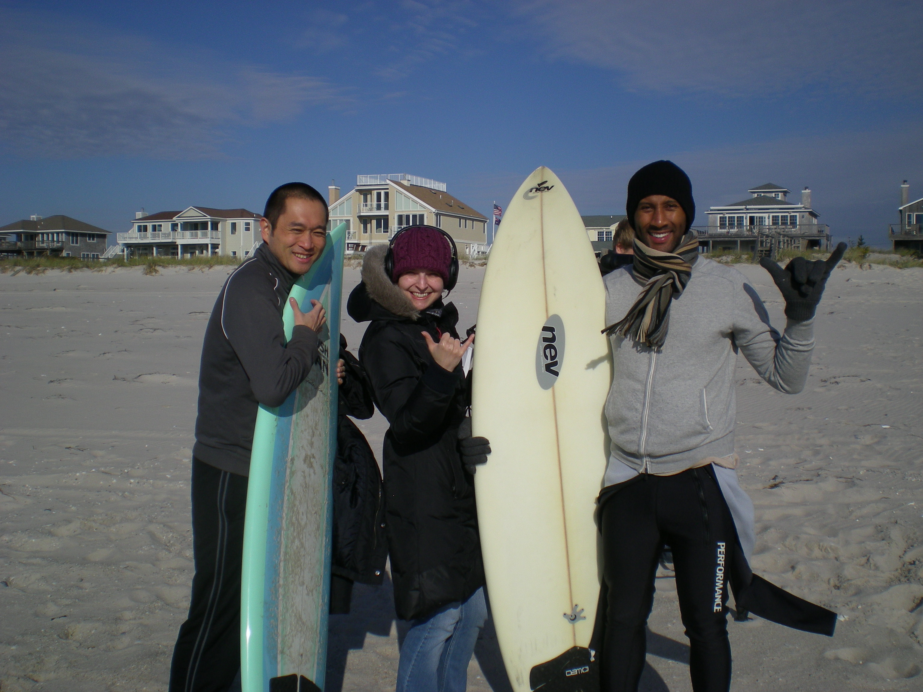 Katie Carman-Lehach with actors Jun Naito and Kimani Shillingford, on the set of 