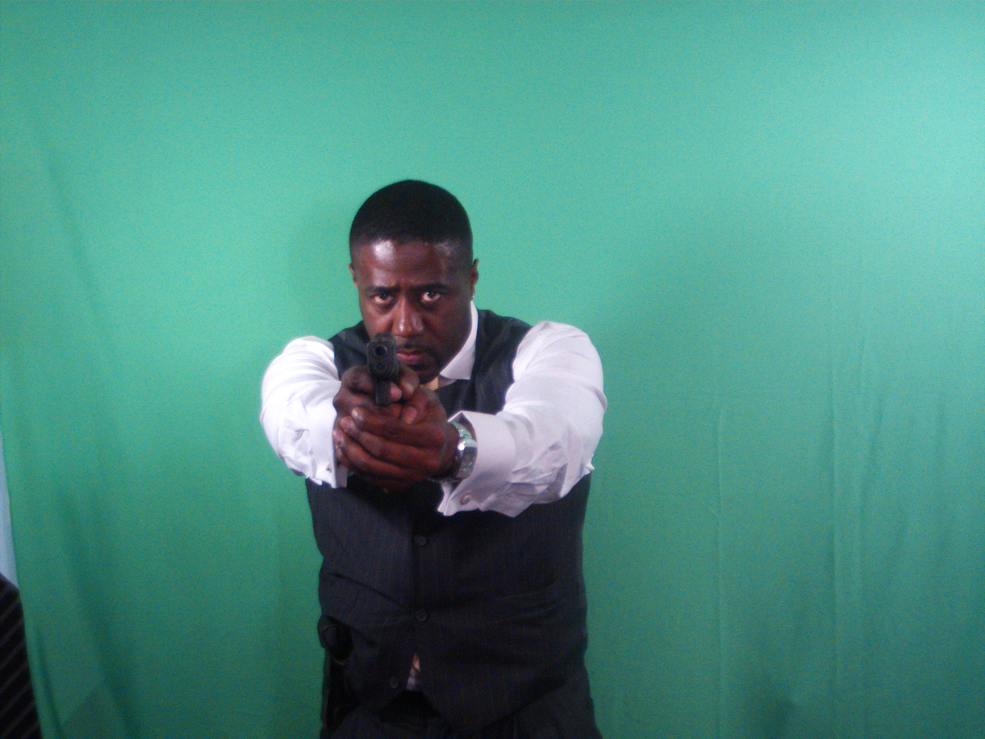 AS JAMES MARKS, ON THE SET OF DISHONORABLE VENDETTA