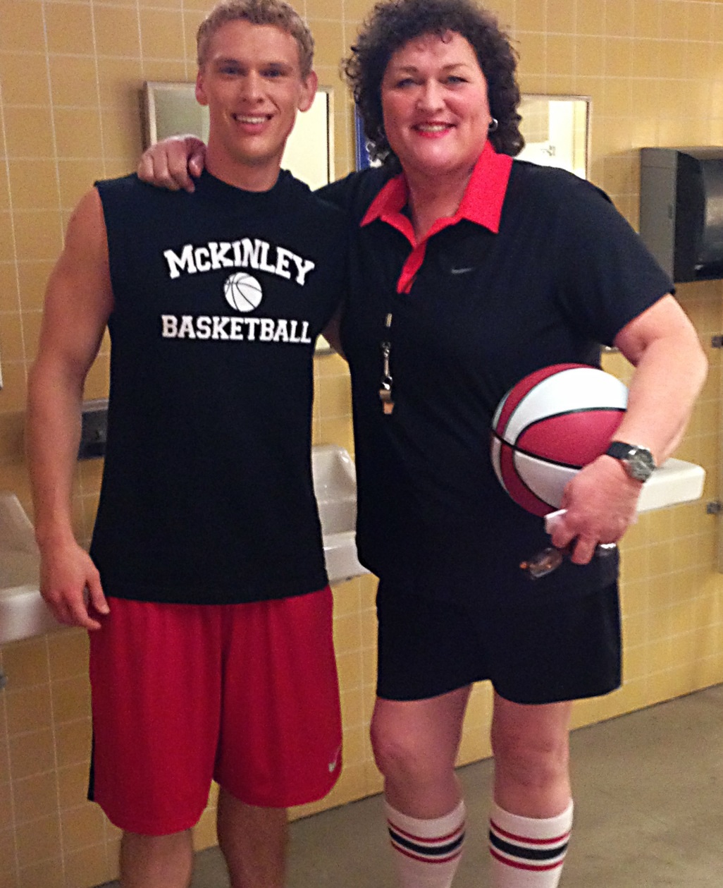 Sam Towers and Dot Jones on the set of Glee