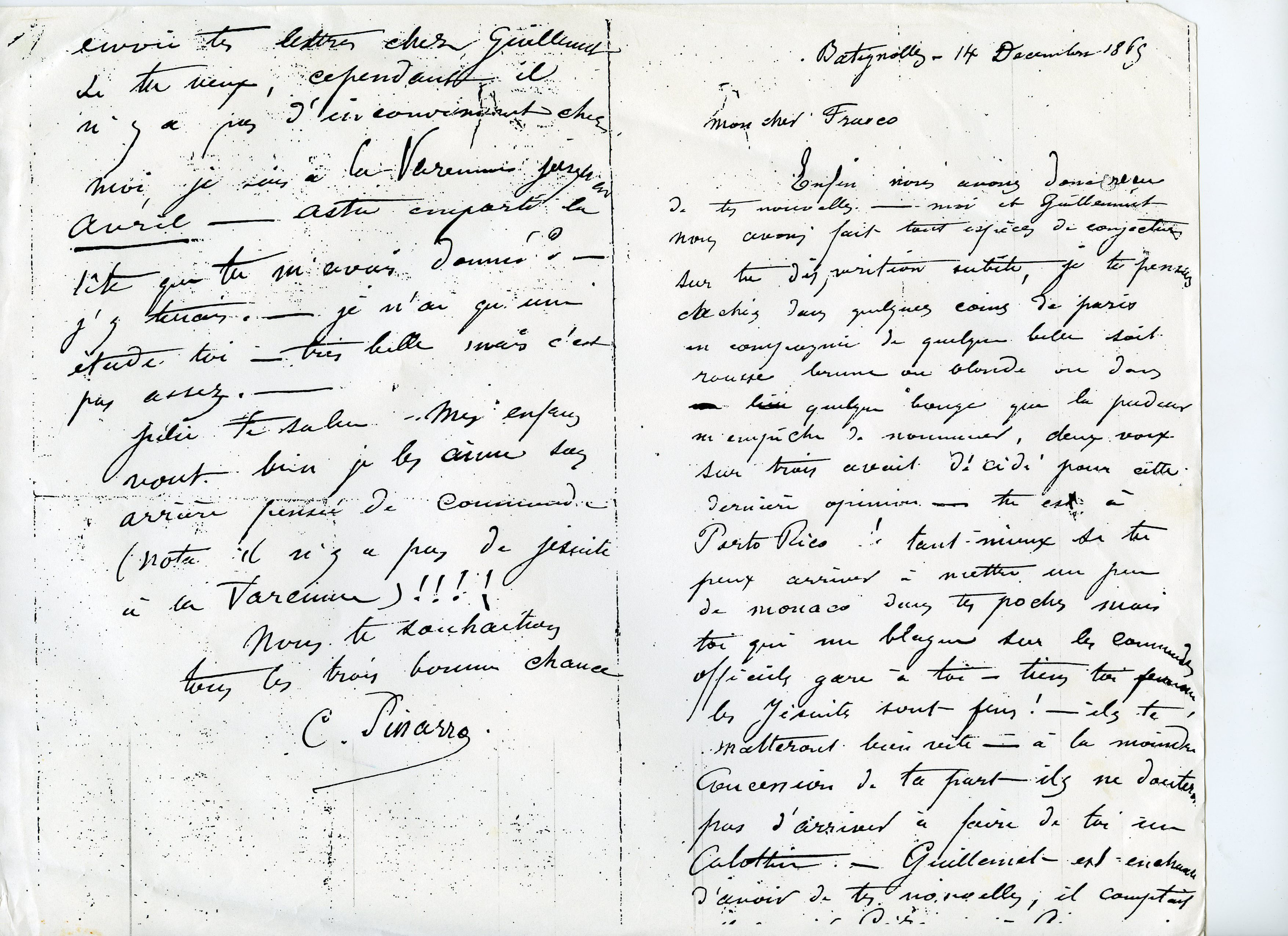 Searching for Oller, w-i-p a Pisarro letter to Francisco Oller, my great-great-grandfather