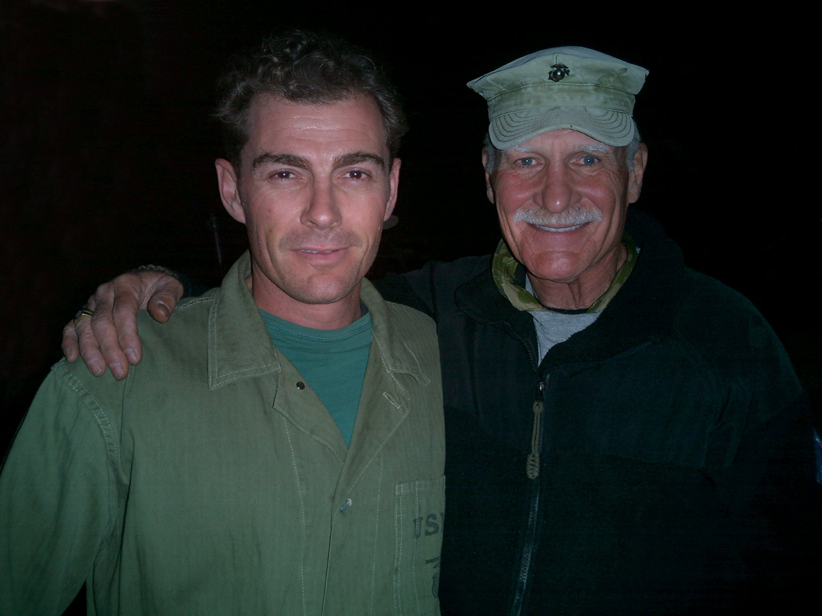 Dennis Kreusler and Capt. Dale Dye on set of 