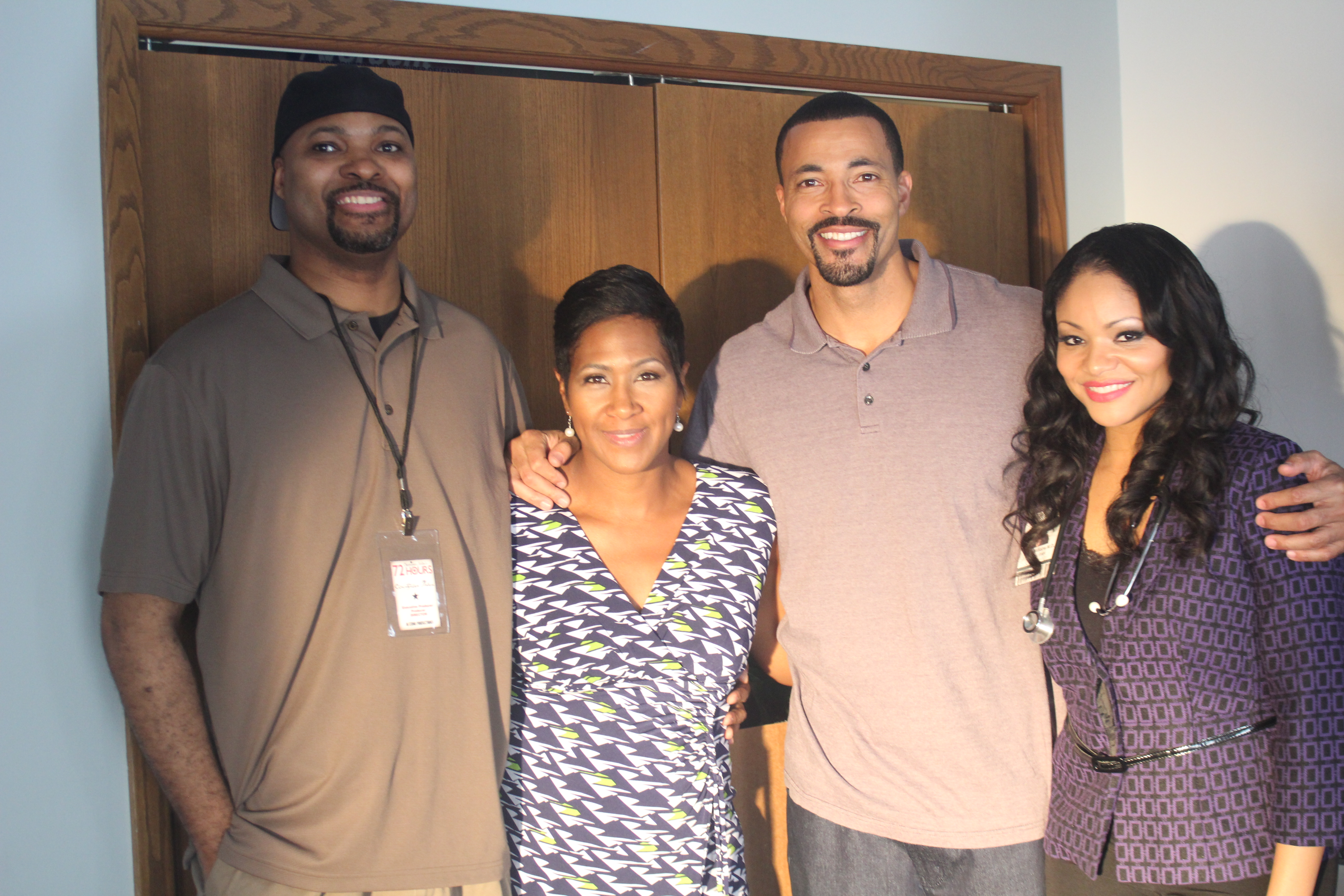 Director Christopher Nolen, star Terri J. Vaughn, star Timon Kyle Durrett, and star Erica Hubbard on set of Christopher Nolen's 