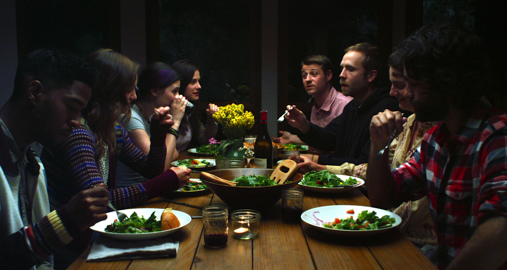 Still of Gaby Hoffmann, Adrian Grenier, Ben McKenzie, Kerry Bishé, Scott Mescudi, Remy Nozik and Mckenna Grace in Goodbye World (2013)