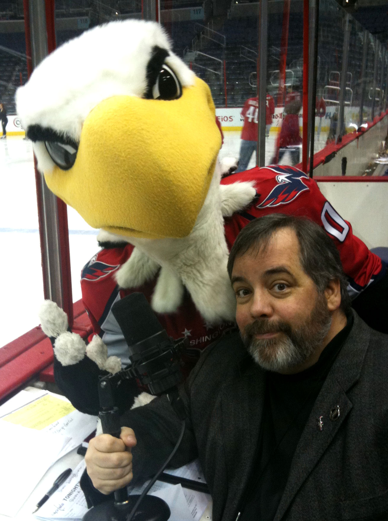 In the penalty box announcing a Washington Capitals playoff game.