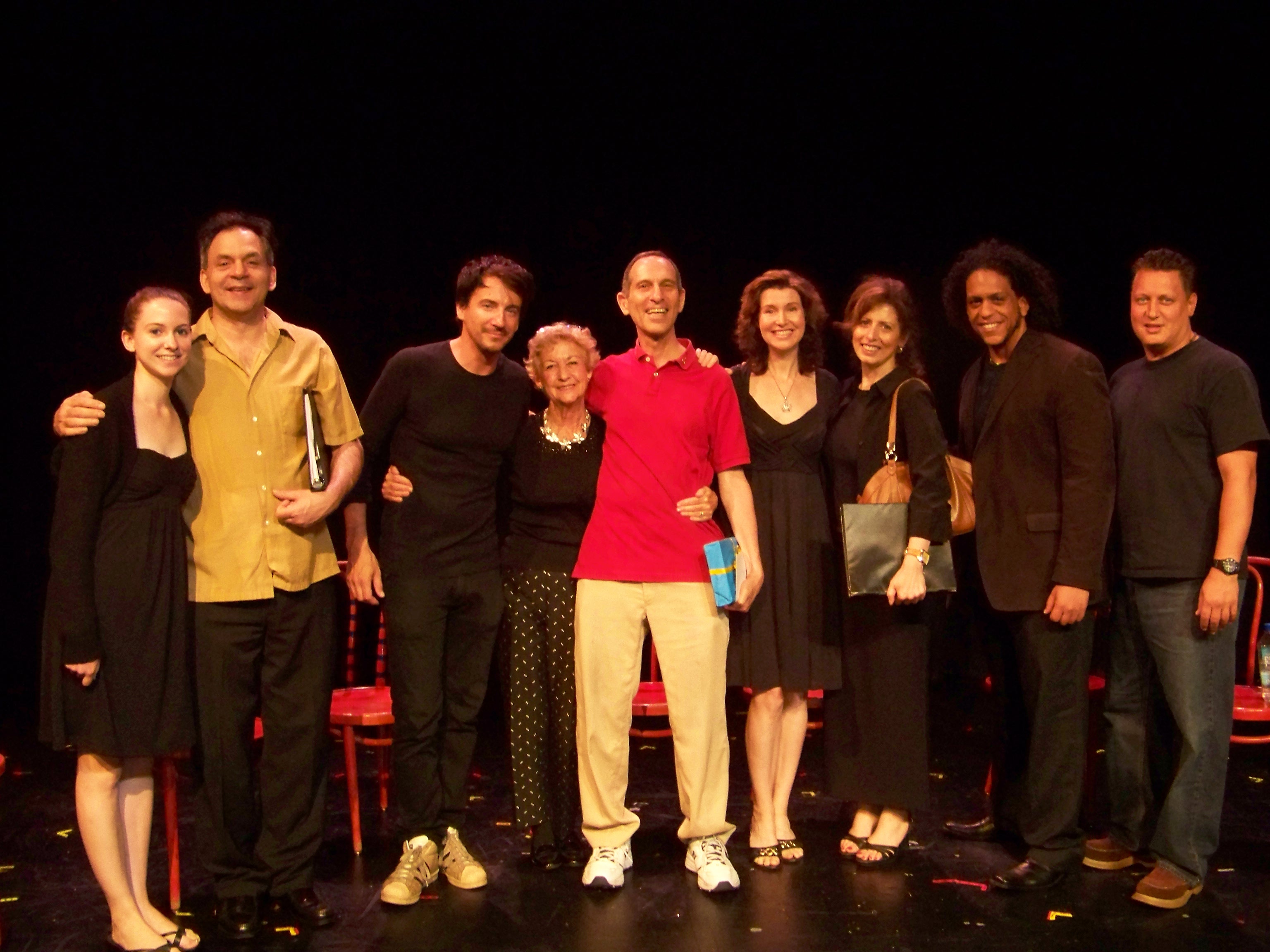 (date posted). Phillip W. Weiss (center) with the cast of Lesson for Life (from L to R, Michelle Halterman, Peter Carlaftes, Steven Carrieri, Langley Deaver, Phil, Olga Baldos, Chaka DeSilva, Salvatore Lombardo), June Havoc Theater, New York City, 7/21/0