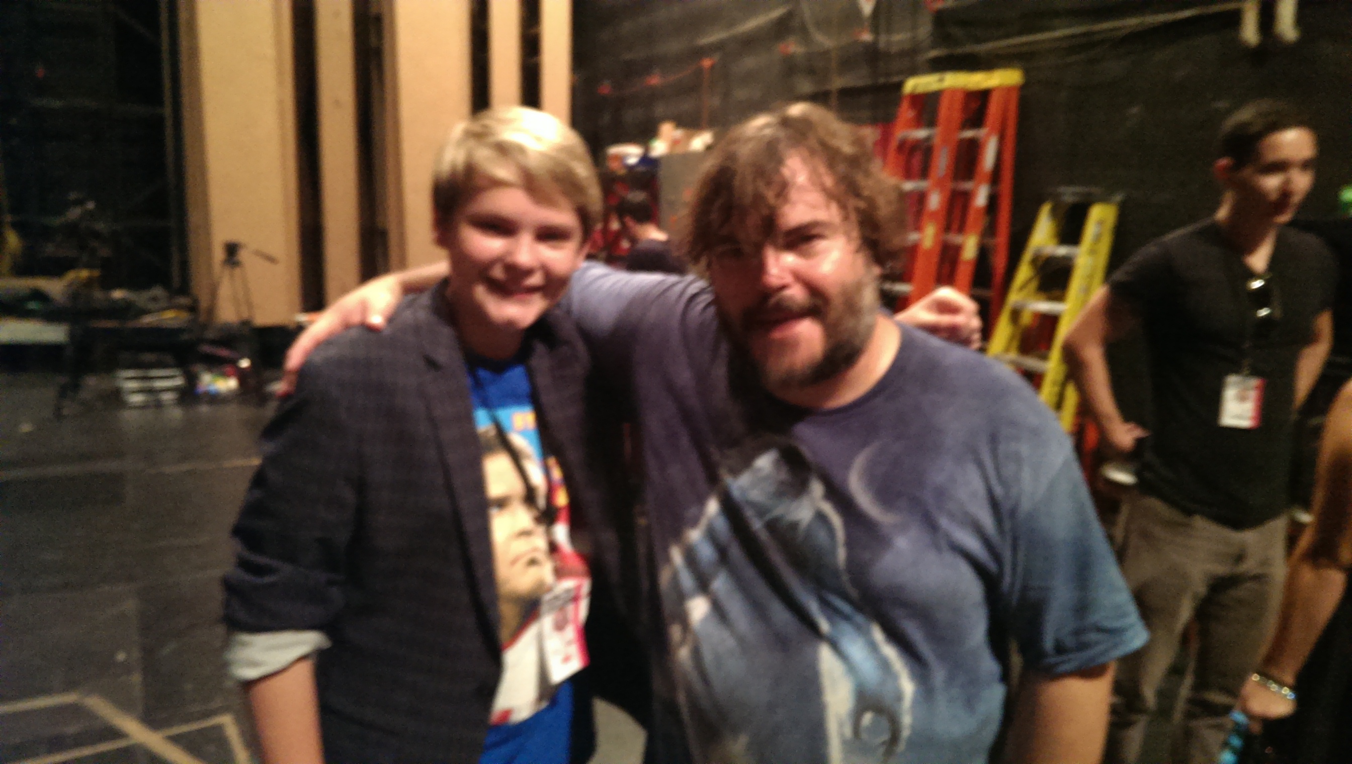 Reese Hartwig with Jack Black backstage at the Cancer For College Comedy Explosion